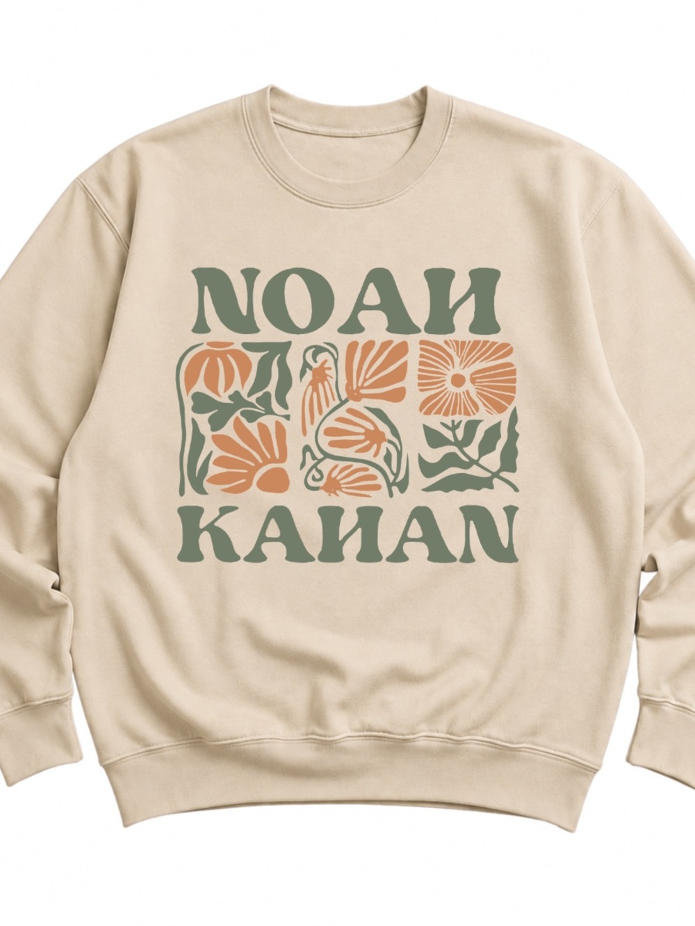 Sand Crewneck with Green and Floral Graphic